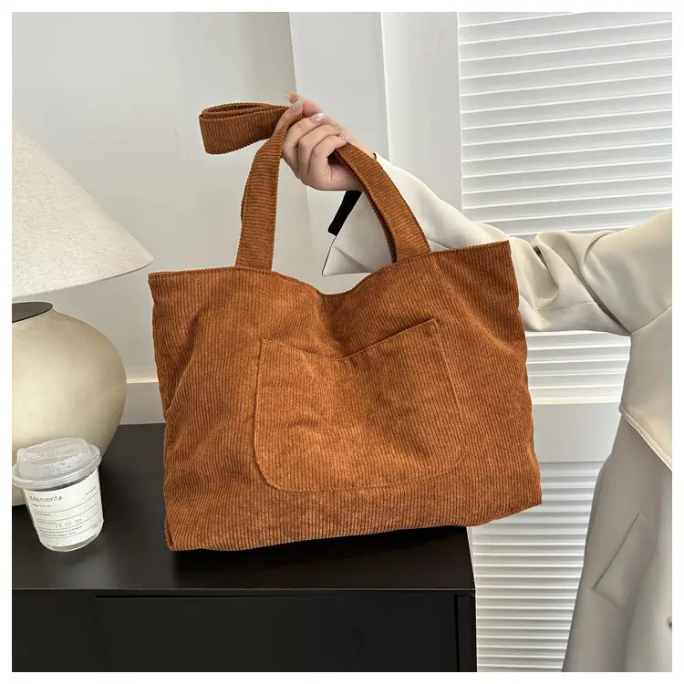 2025 White Corduroy Shoulder Bag Large Capacity Commuting Tote — feature 41