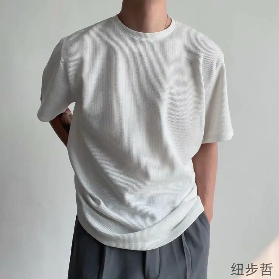 Men's Loose Wafflet T-Shirt Olive Green Summer Top — feature 4
