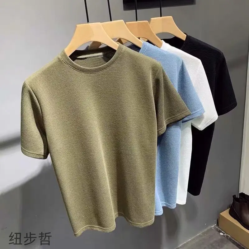 Men's Loose Wafflet T-Shirt Olive Green Summer Top — feature 6