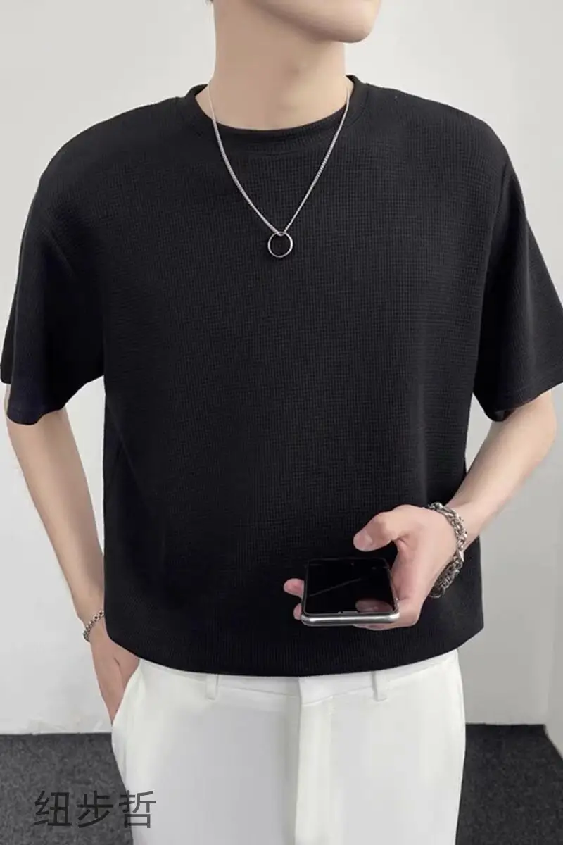 Men's Loose Wafflet T-Shirt Olive Green Summer Top — feature 7