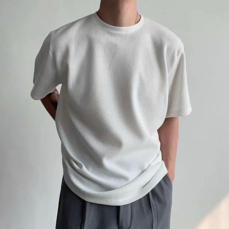 Men's Loose Wafflet T-Shirt Olive Green Summer Top - Image 2