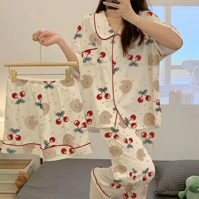 Rabbit Print Women's Black Pajamas Set Plus Size - Image 59