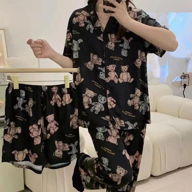 Rabbit Print Women's Black Pajamas Set Plus Size - Image 10