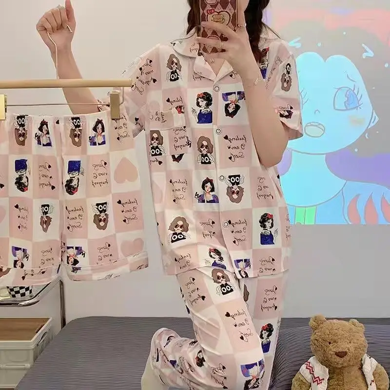 Rabbit Print Women's Black Pajamas Set Plus Size - Image 13