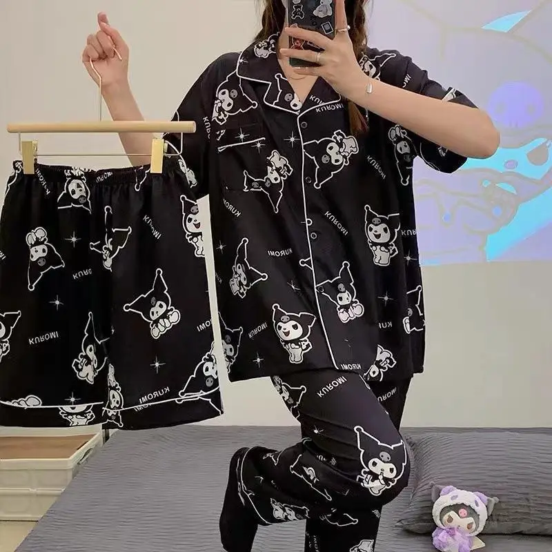 Rabbit Print Women's Black Pajamas Set Plus Size - Image 15