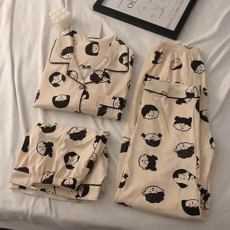 Rabbit Print Women's Black Pajamas Set Plus Size - Image 22