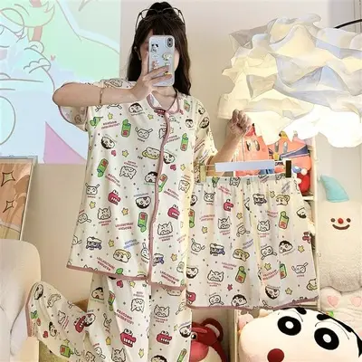 Rabbit Print Women's Black Pajamas Set Plus Size - Image 34