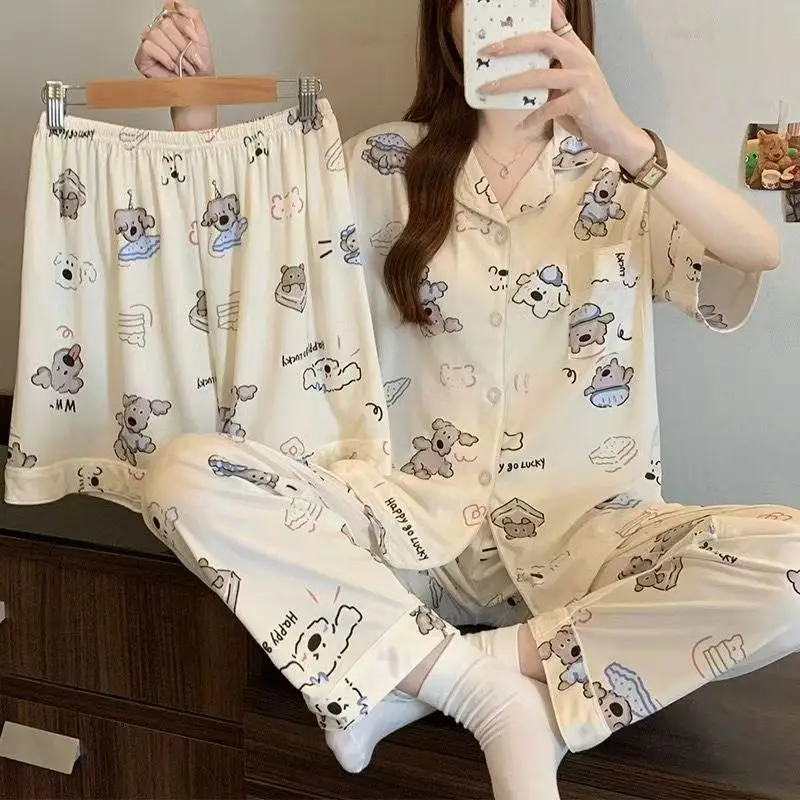 Rabbit Print Women's Black Pajamas Set Plus Size - Image 38