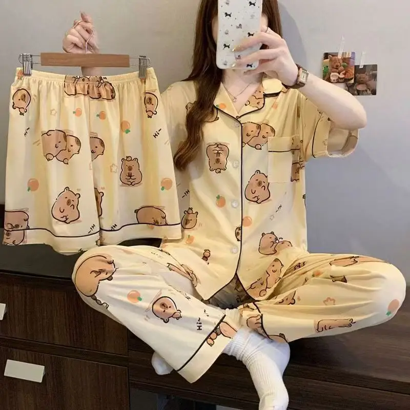 Rabbit Print Women's Black Pajamas Set Plus Size - Image 39