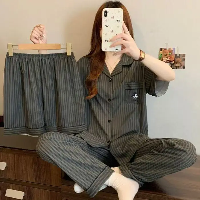 Rabbit Print Women's Black Pajamas Set Plus Size - Image 41
