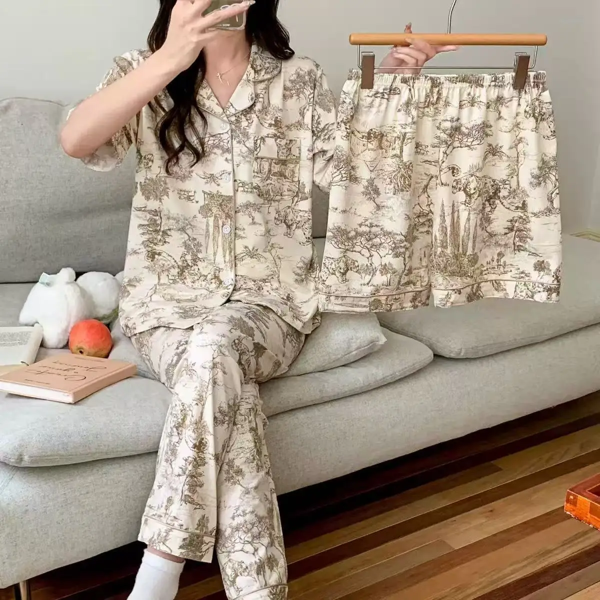 Rabbit Print Women's Black Pajamas Set Plus Size - Image 43
