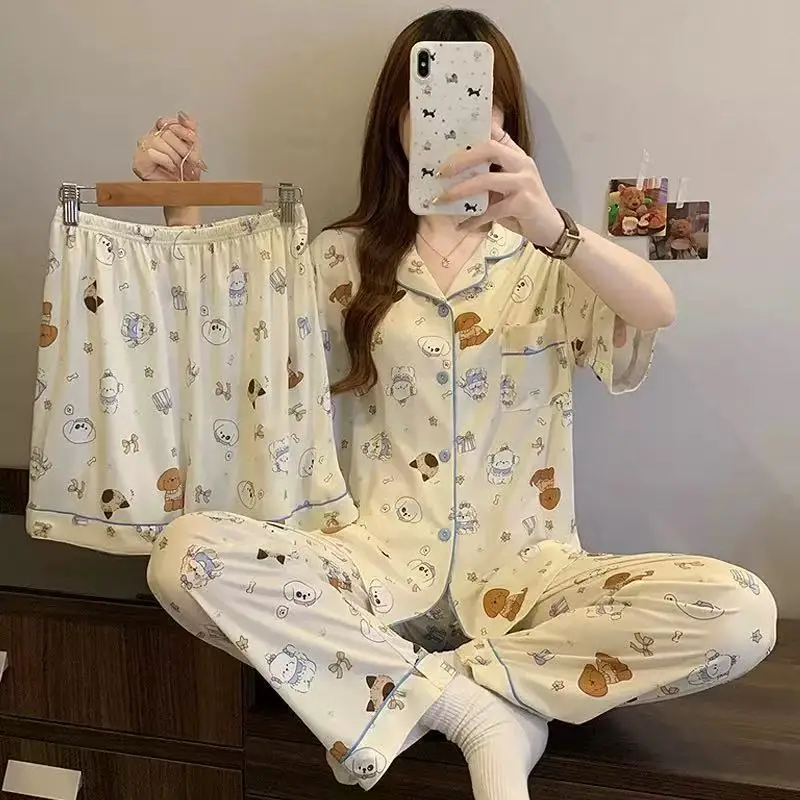 Rabbit Print Women's Black Pajamas Set Plus Size - Image 48