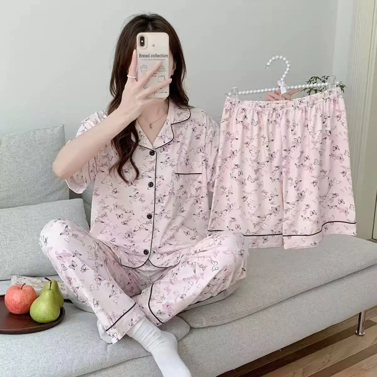 Rabbit Print Women's Black Pajamas Set Plus Size - Image 49