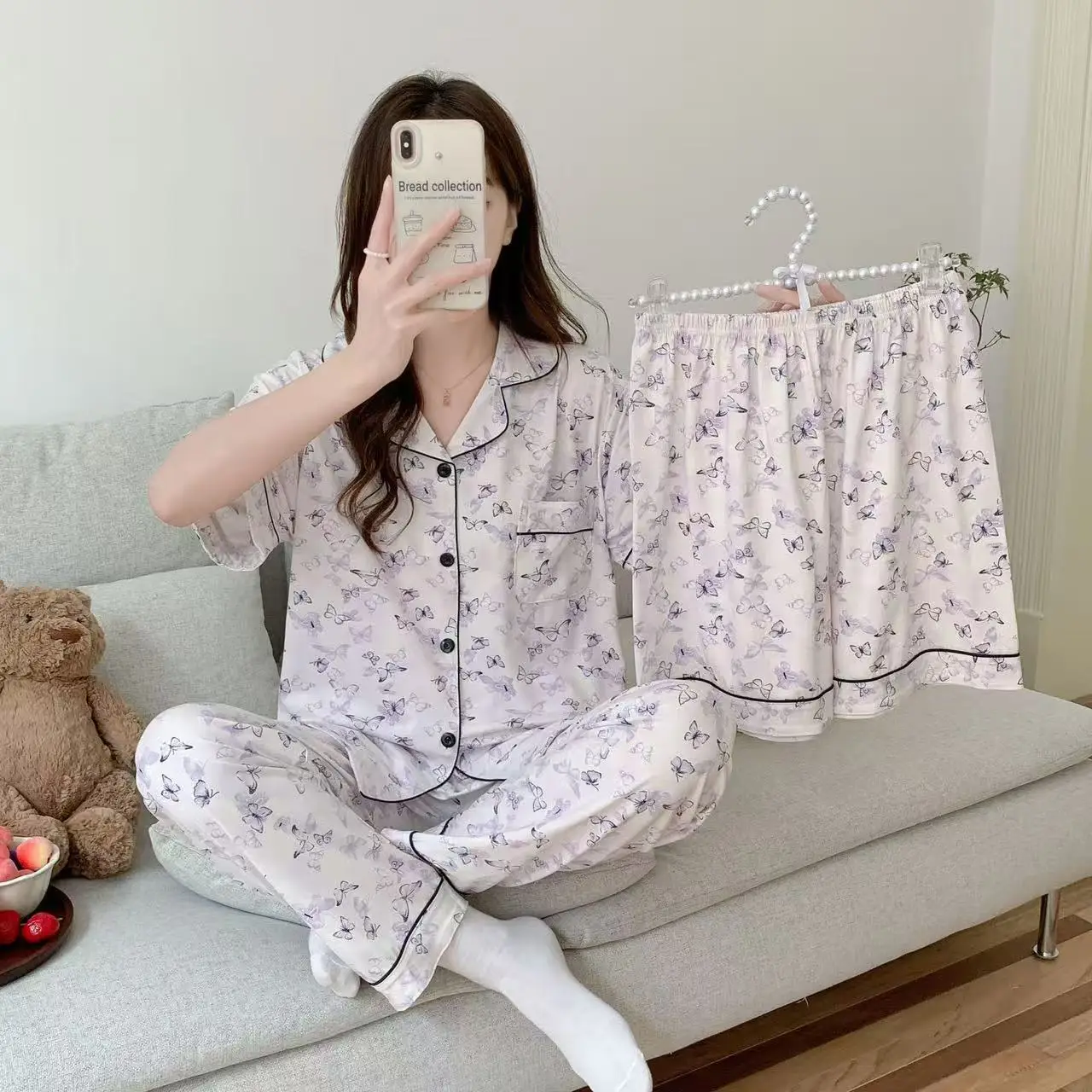 Rabbit Print Women's Black Pajamas Set Plus Size - Image 50