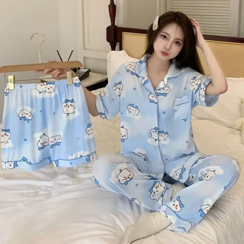 Rabbit Print Women's Black Pajamas Set Plus Size - Image 52