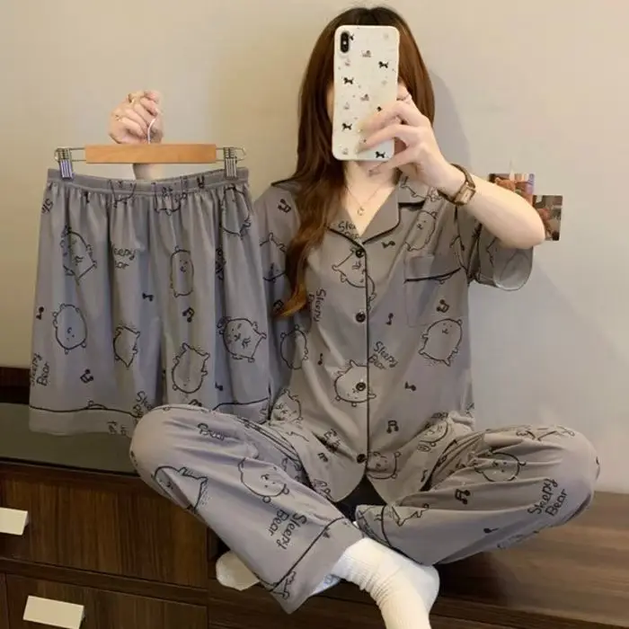 Rabbit Print Women's Black Pajamas Set Plus Size - Image 53