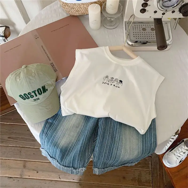 Boys Cotton Sleeveless T-Shirt White Summer Kids - Image 3