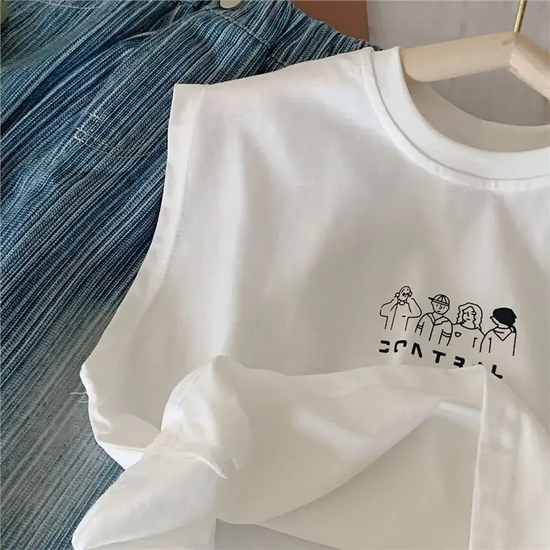 Boys Cotton Sleeveless T-Shirt White Summer Kids - Image 6