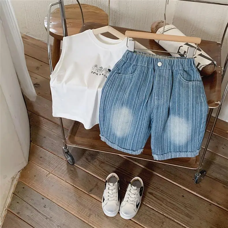 Boys Cotton Sleeveless T-Shirt White Summer Kids — feature 12