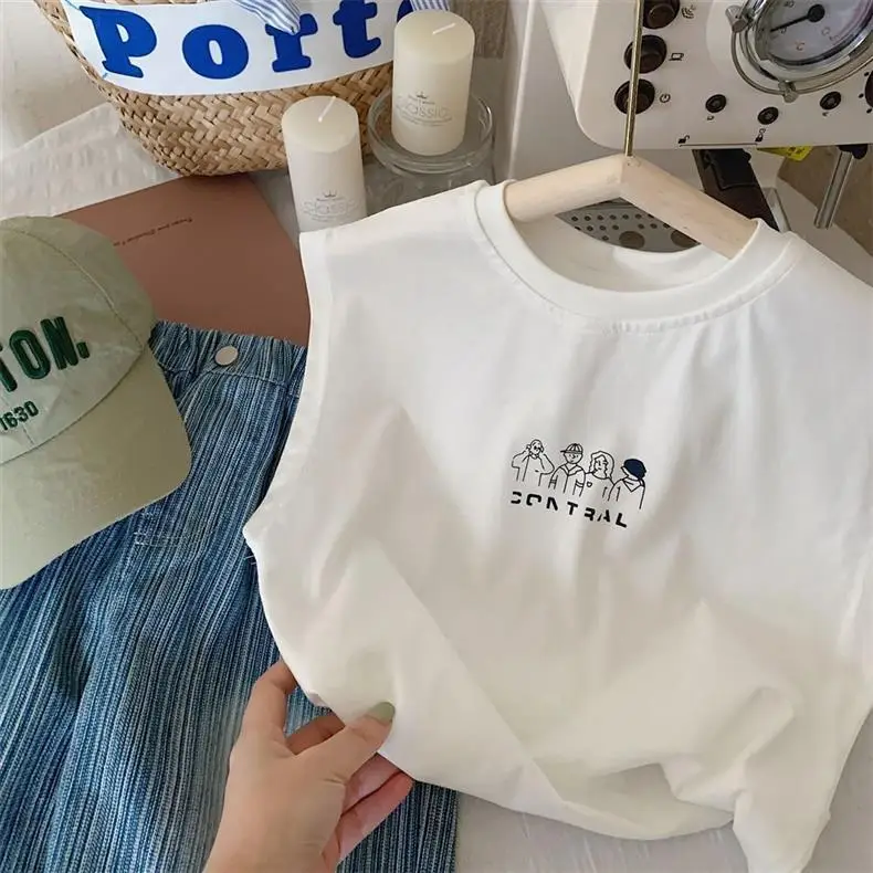 Boys Cotton Sleeveless T-Shirt White Summer Kids — feature 5