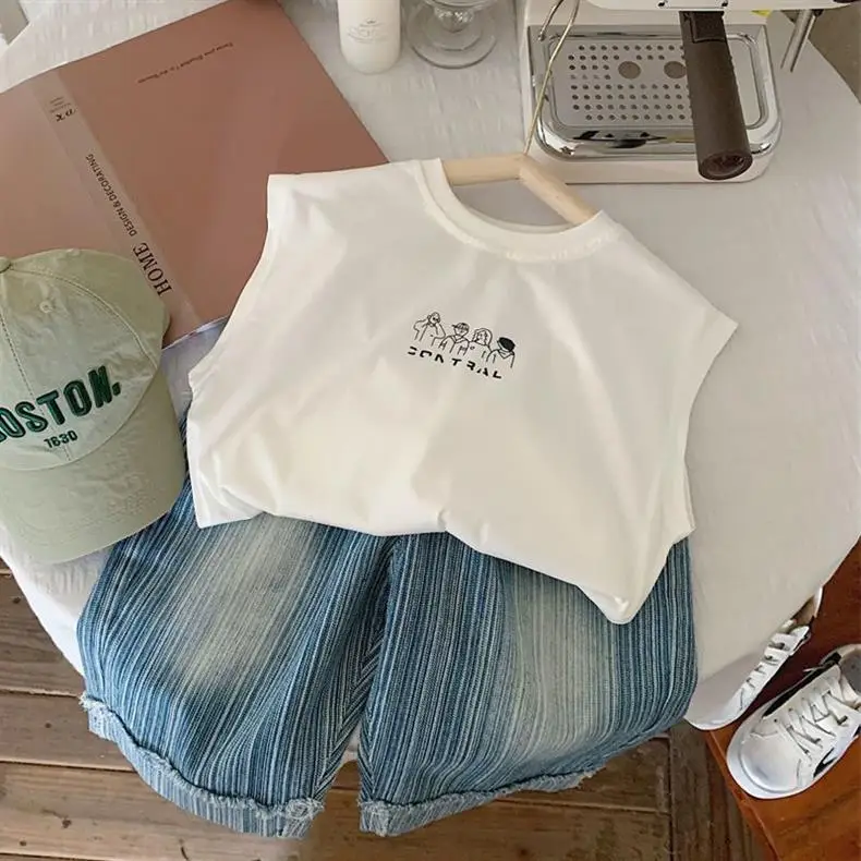 Boys Cotton Sleeveless T-Shirt White Summer Kids — feature 8