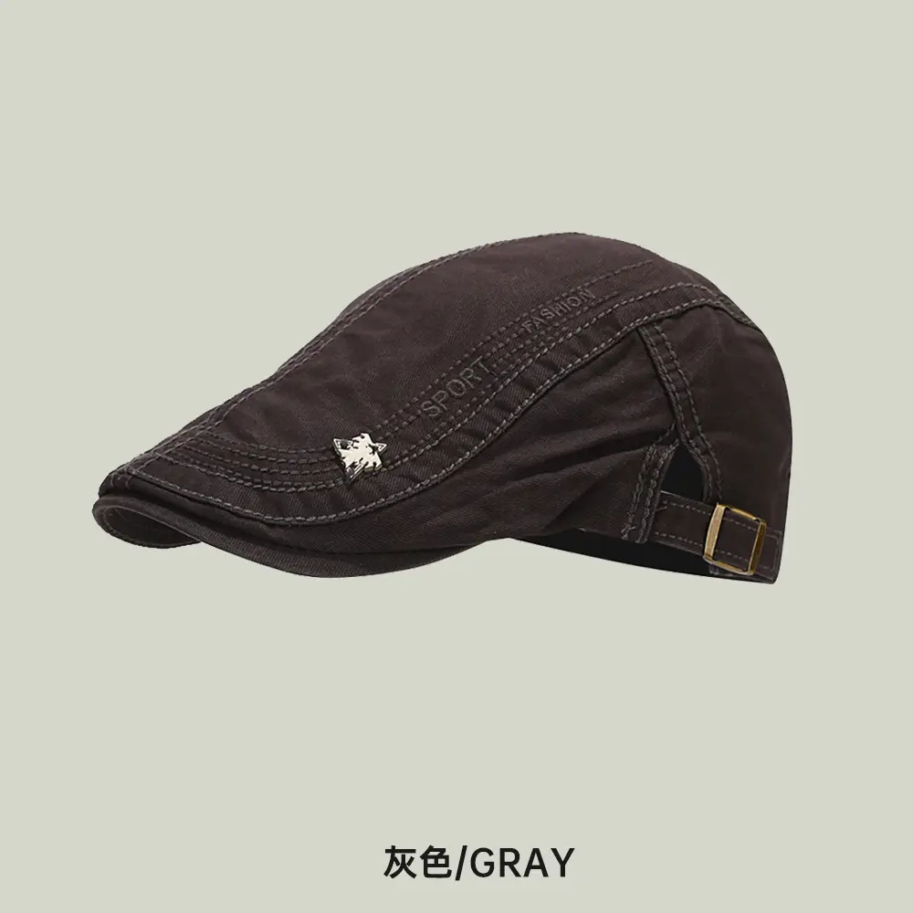 Beige Embroidered Men's Sun Hat with Buckle - Image 2