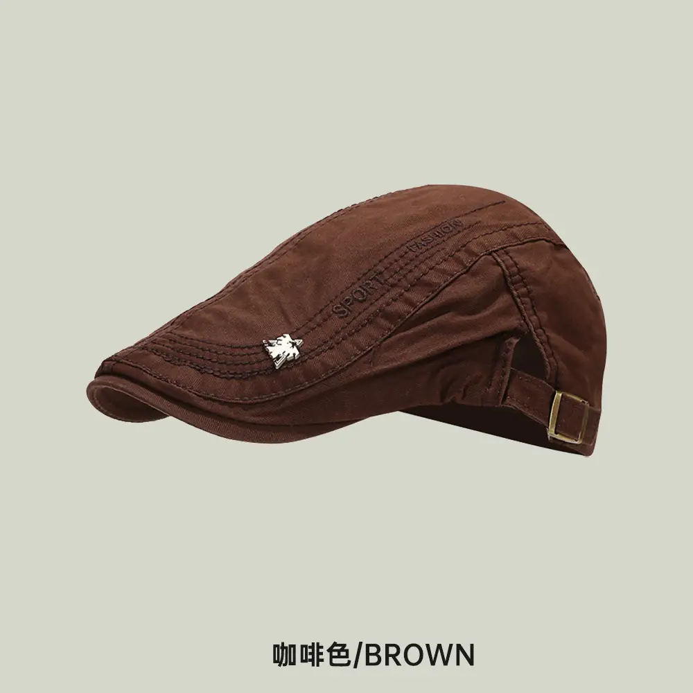 Beige Embroidered Men's Sun Hat with Buckle - Image 4