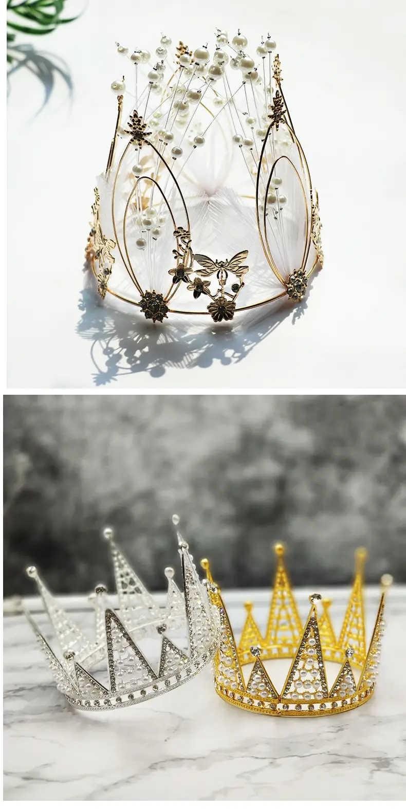 Silver Pearl Crown Crown Decor 7.5cm Diameter — feature 6