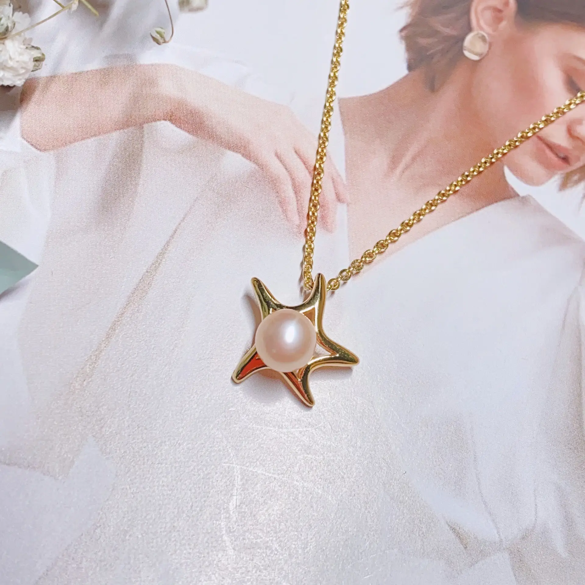 Women's Pearl Pendant Necklace with Balance Wood & Copper Bag - Image 14