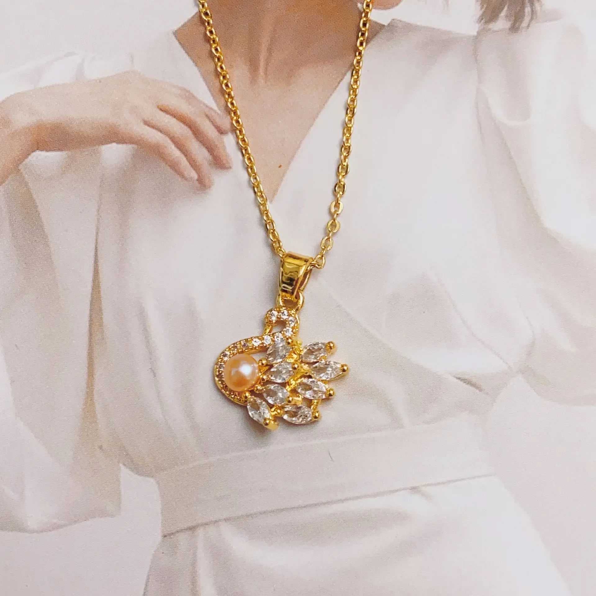 Women's Pearl Pendant Necklace with Balance Wood & Copper Bag - Image 27