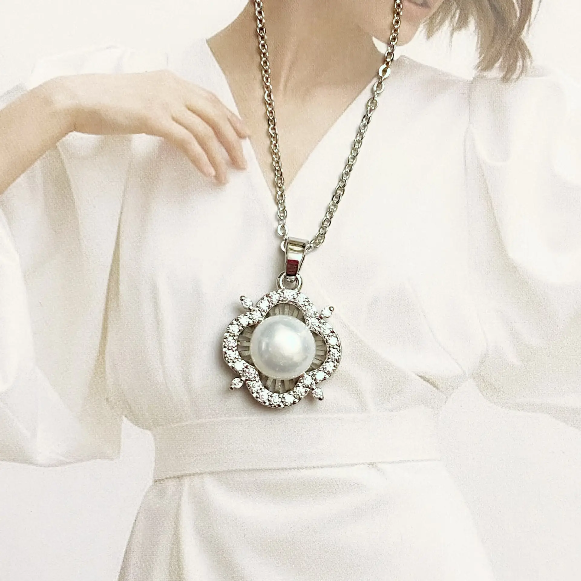 Women's Pearl Pendant Necklace with Balance Wood & Copper Bag - Image 33