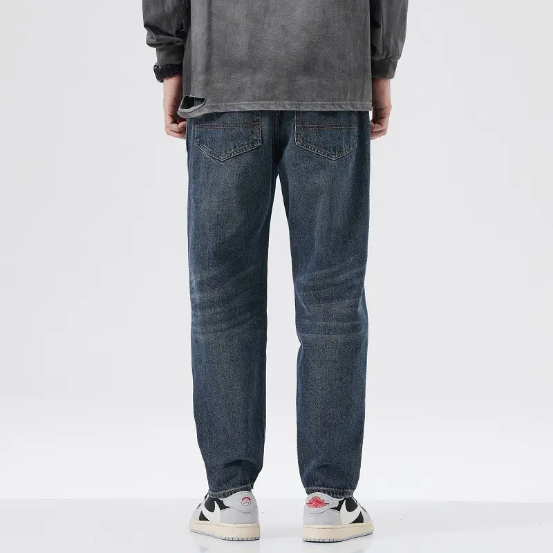 Heavy Vintage Wash Men Jeans Dark Blue Tapered Spring Summer