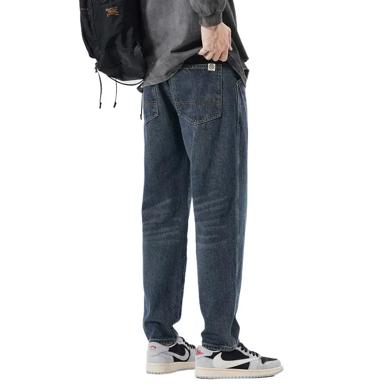 Heavy Vintage Wash Men Jeans Dark Blue Tapered Spring Summer
