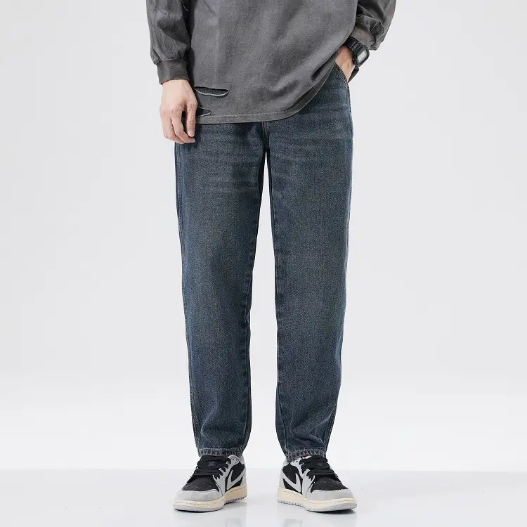 Heavy Vintage Wash Men Jeans Dark Blue Tapered Spring Summer — feature 1
