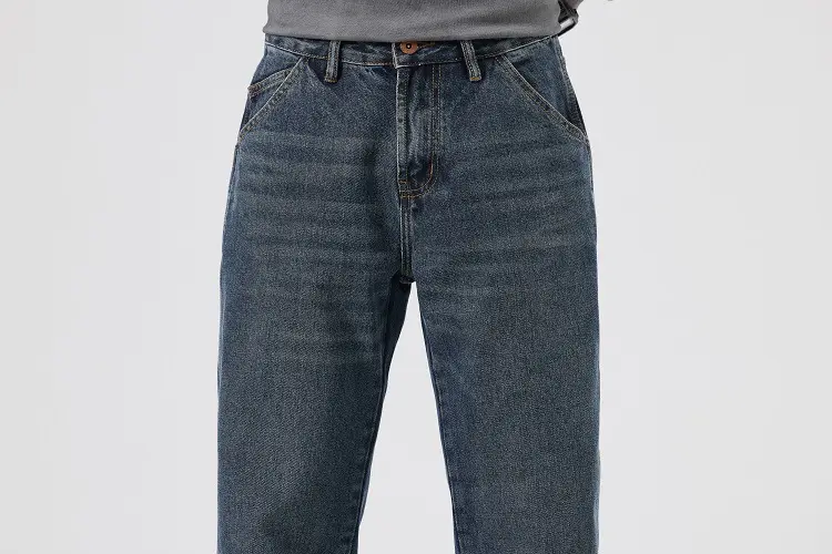 Heavy Vintage Wash Men Jeans Dark Blue Tapered Spring Summer — feature 5