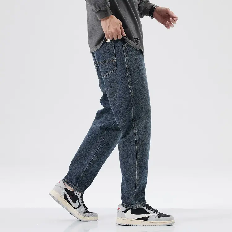 Heavy Vintage Wash Men Jeans Dark Blue Tapered Spring Summer — feature 6