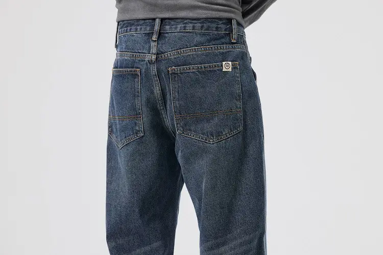 Heavy Vintage Wash Men Jeans Dark Blue Tapered Spring Summer — feature 7