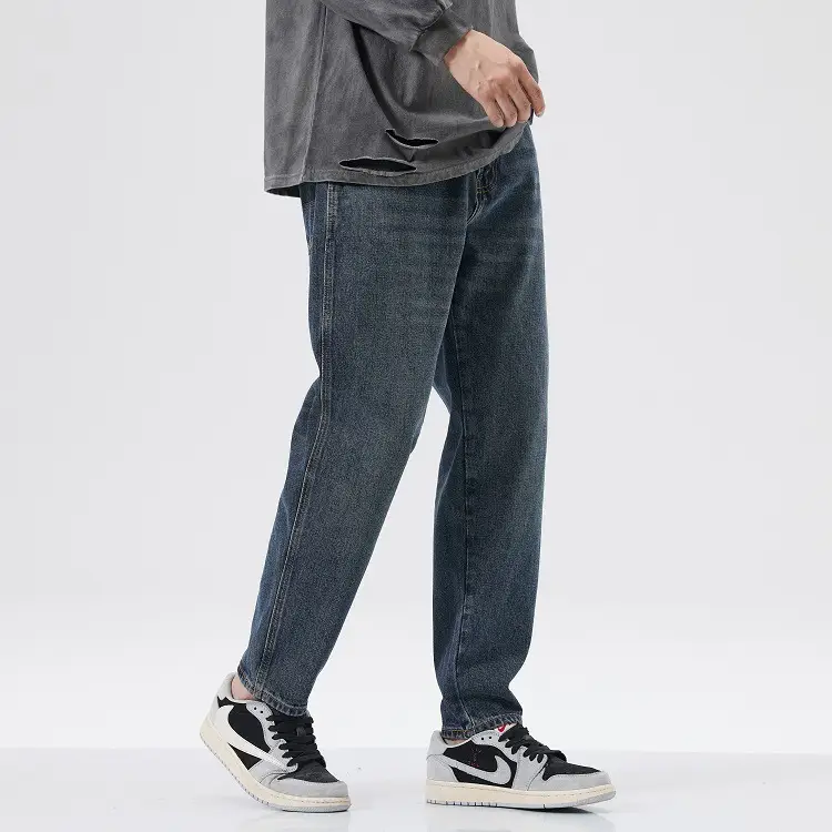 Heavy Vintage Wash Men Jeans Dark Blue Tapered Spring Summer — feature 8