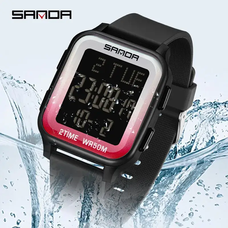Sanda Digital Watch Men Women Sports Waterproof White