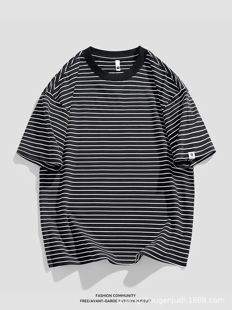 Men Striped Cotton T-Shirt Loose Fit Casual Summer - Image 5