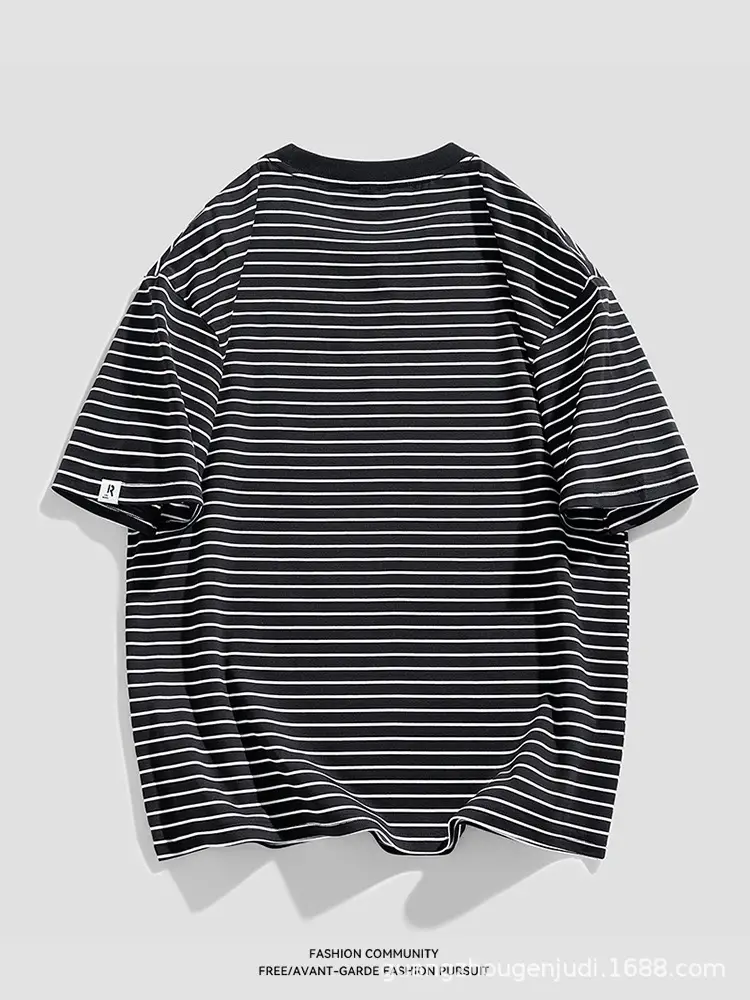 Men Striped Cotton T-Shirt Loose Fit Casual Summer - Image 6