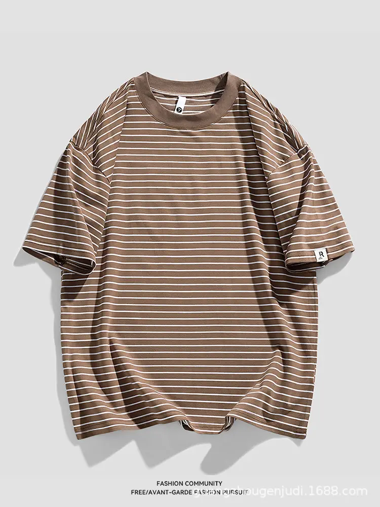 Men Striped Cotton T-Shirt Loose Fit Casual Summer - Image 8