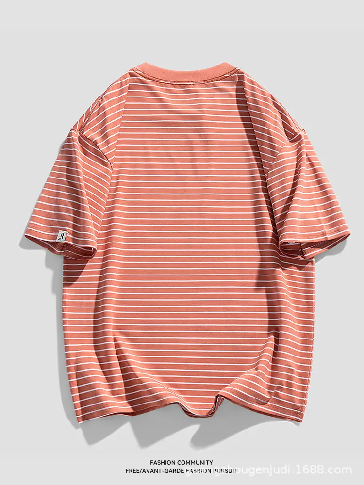 Men Striped Cotton T-Shirt Loose Fit Casual Summer - Image 9