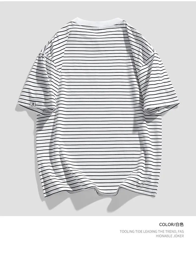 Men Striped Cotton T-Shirt Loose Fit Casual Summer — feature 14