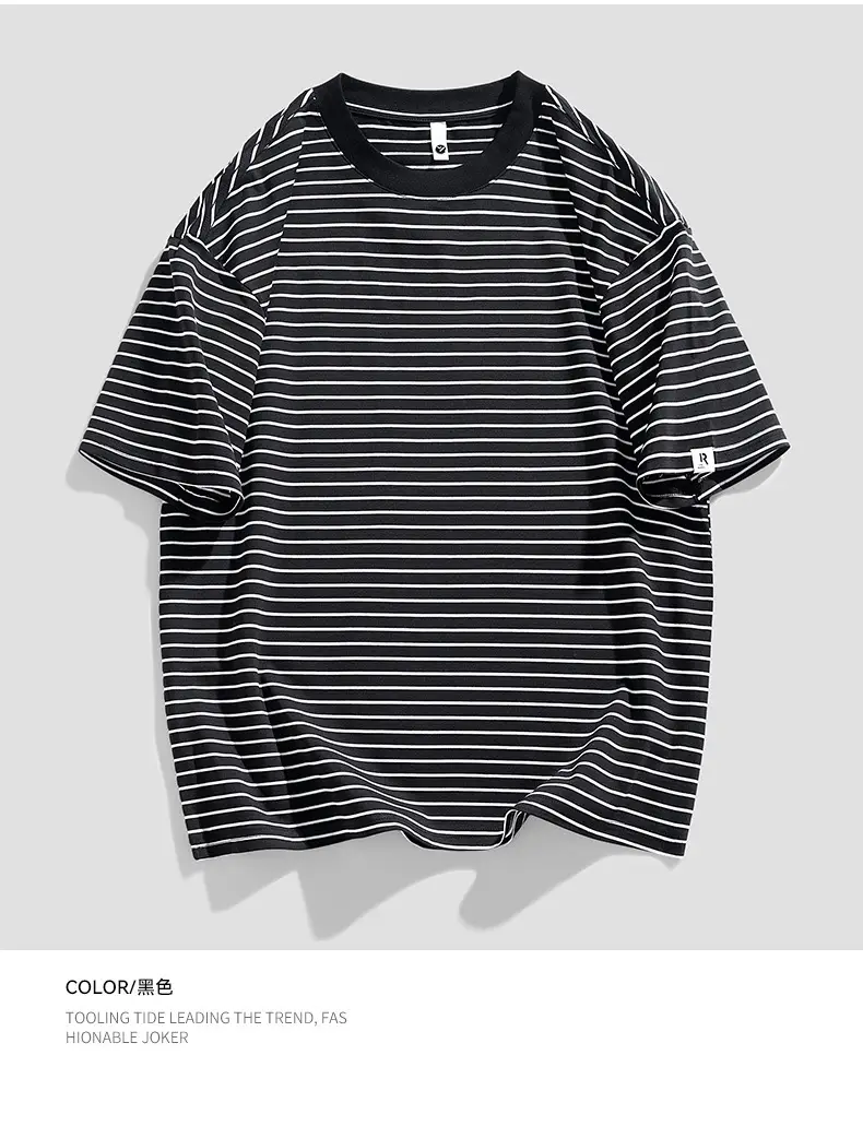Men Striped Cotton T-Shirt Loose Fit Casual Summer — feature 15