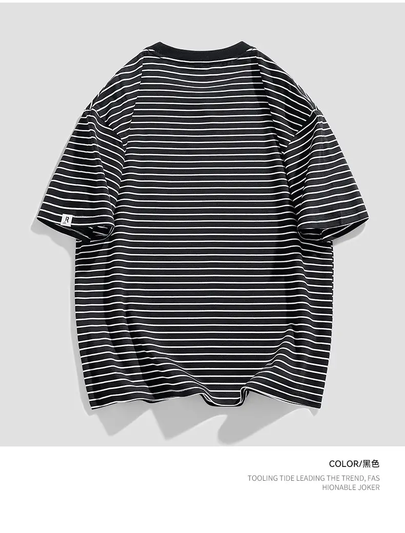 Men Striped Cotton T-Shirt Loose Fit Casual Summer — feature 16