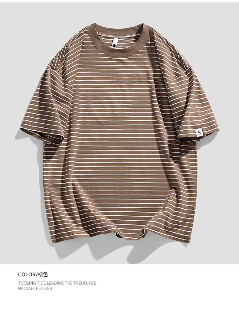 Men Striped Cotton T-Shirt Loose Fit Casual Summer — feature 17