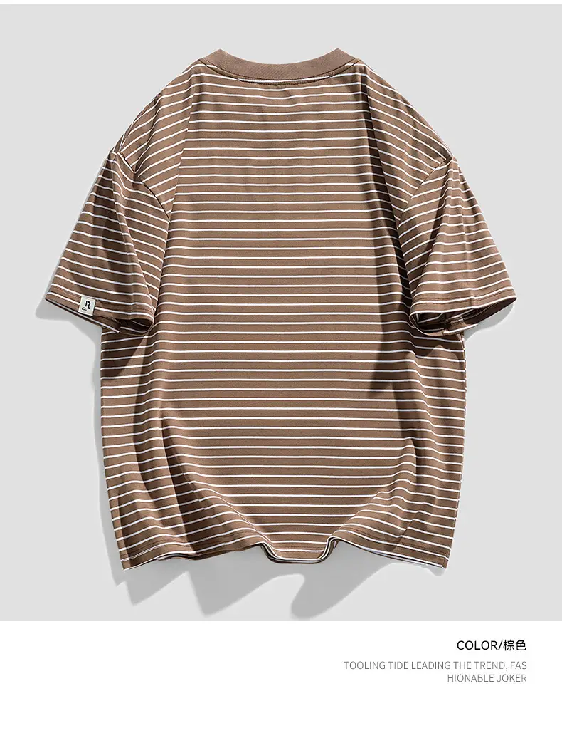 Men Striped Cotton T-Shirt Loose Fit Casual Summer — feature 18