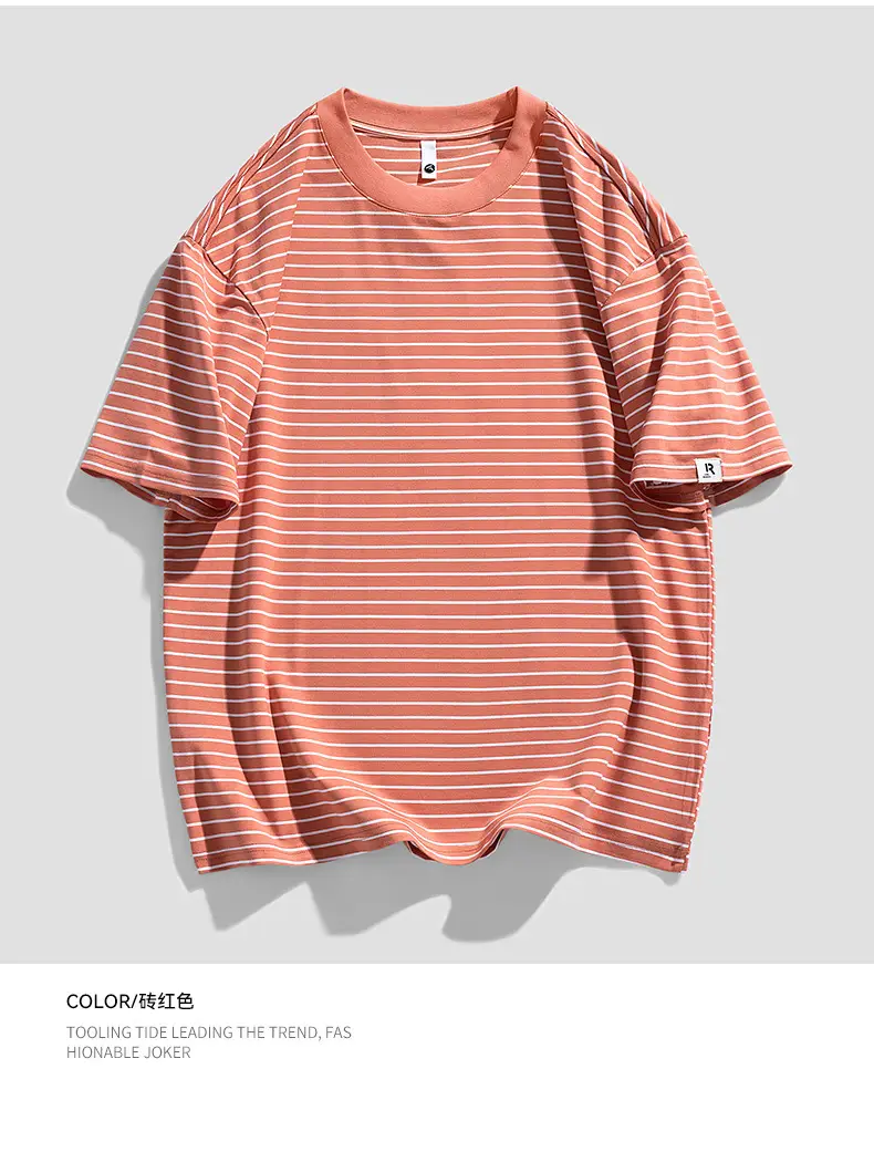 Men Striped Cotton T-Shirt Loose Fit Casual Summer — feature 19