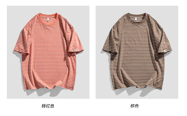 Men Striped Cotton T-Shirt Loose Fit Casual Summer — feature 5